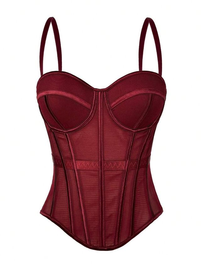 solid color corset-style backless mesh camisole