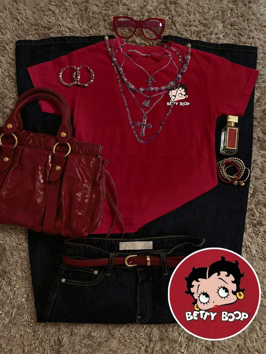 red betty boop graphic print cotton t-shirt