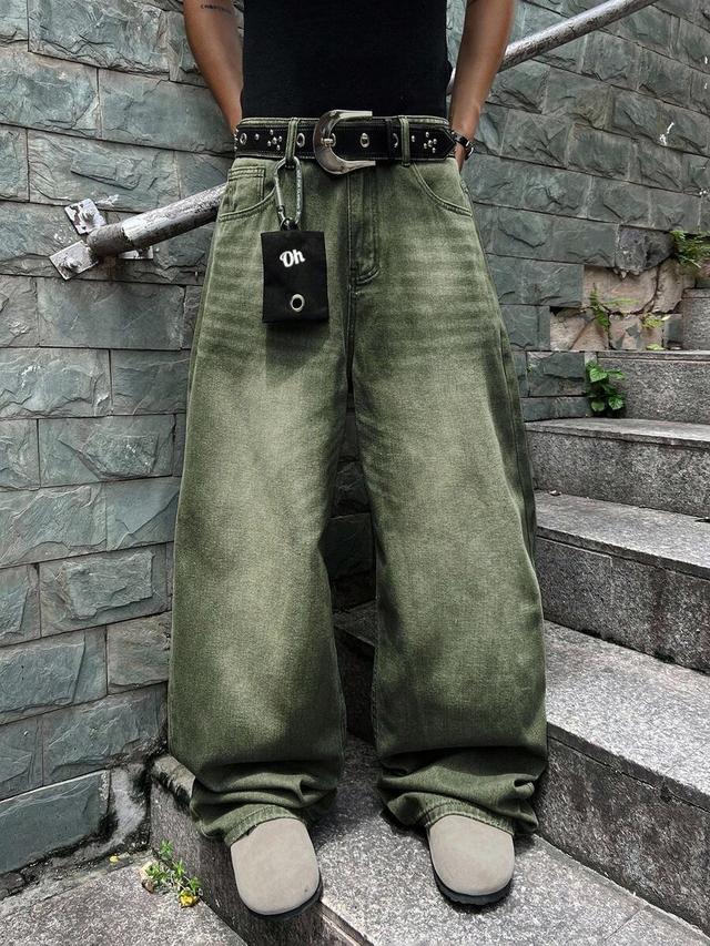 green denim wide leg avant-garde grunge pants