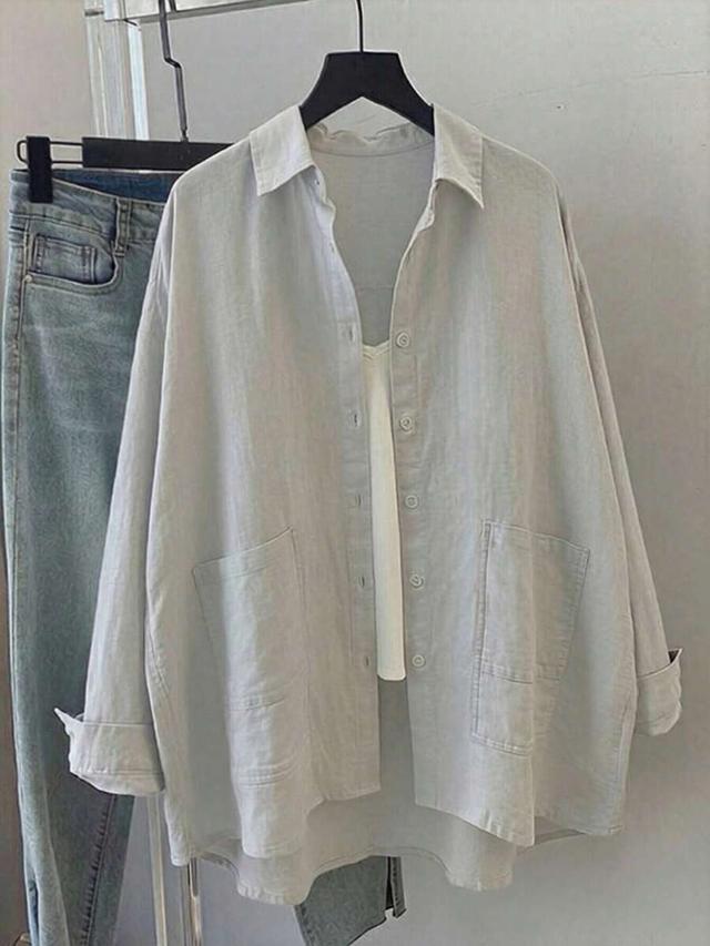 women's solid color loose casual long sleeve shirt