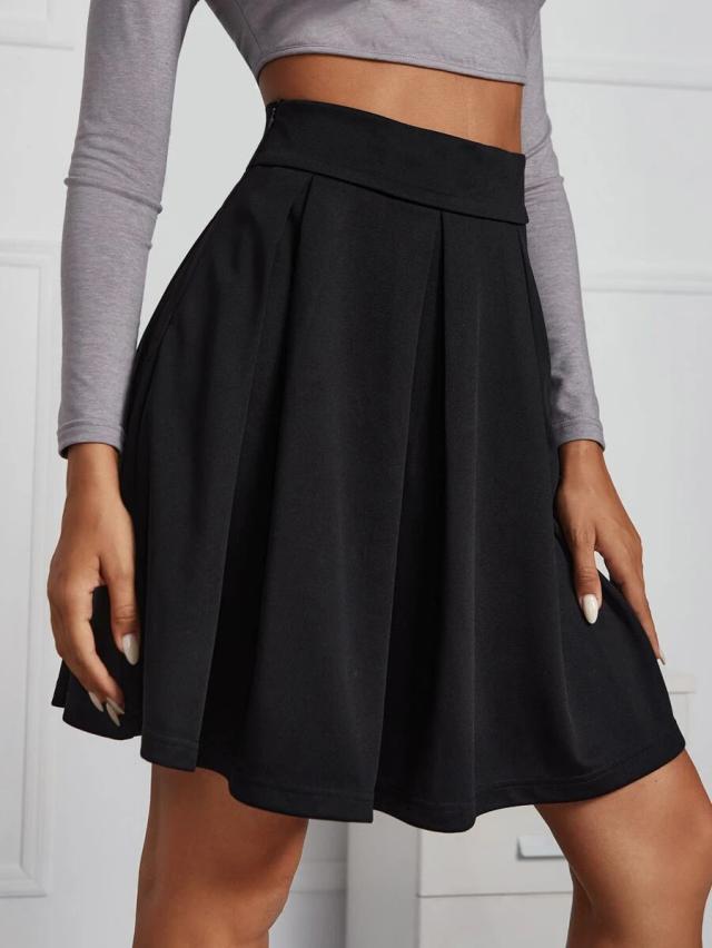black high waist pleated mini skirt