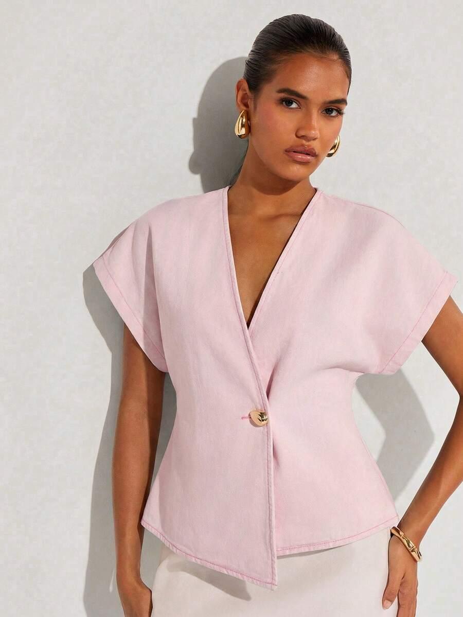 light pink cotton twill wrap blouse