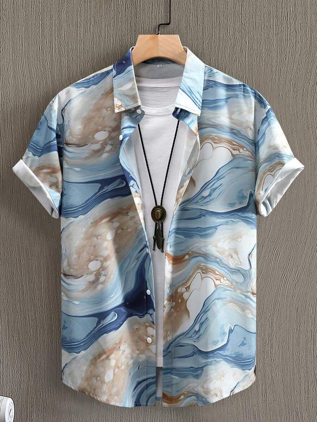 men's fashion marble print short sleeve shirt