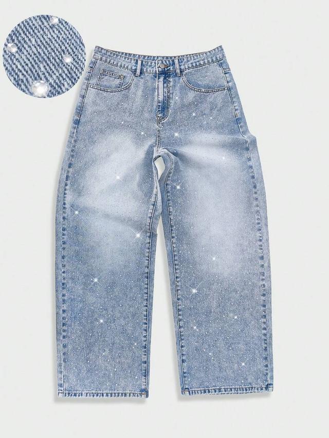 men's rhinestone embellished loose fit straight leg jeans