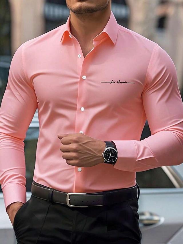 men's slim fit pink long sleeve formal shirt