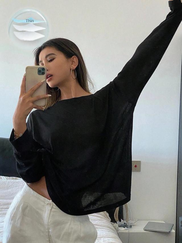 black long sleeve casual loose daily top