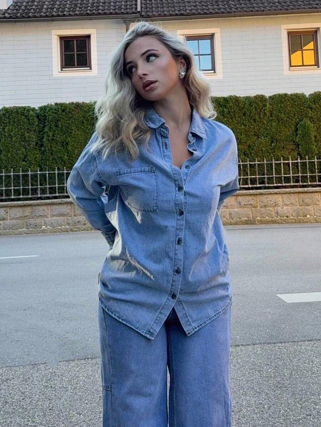 jeta ari women's embroidered denim shirt blue