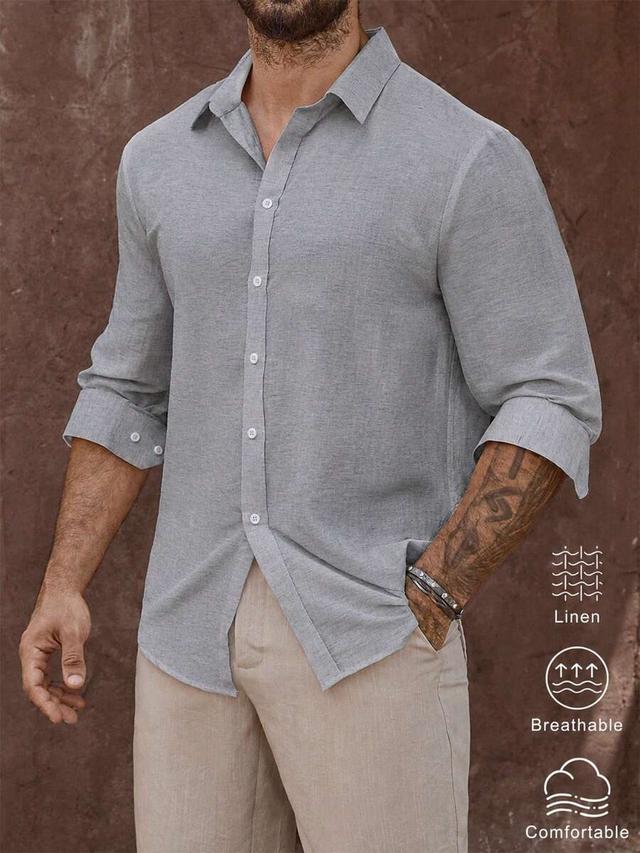 palmeraft men's mature vacation linen long sleeve shirt