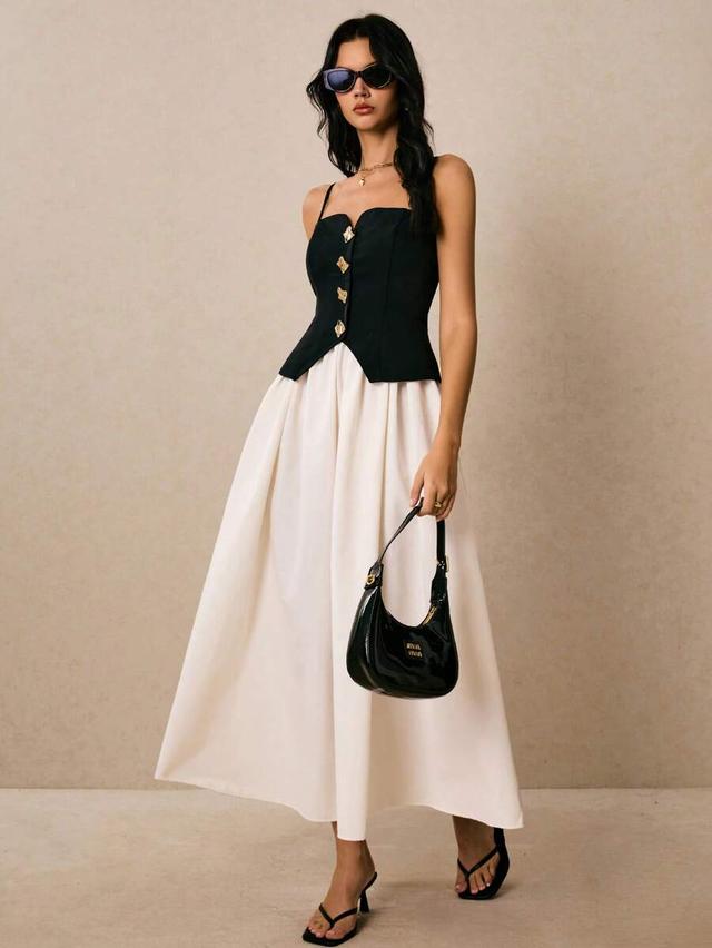 poéselle 2-in-1 contrast color midi dress