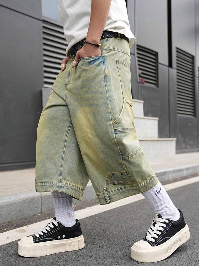 light wash wide leg denim cargo shorts