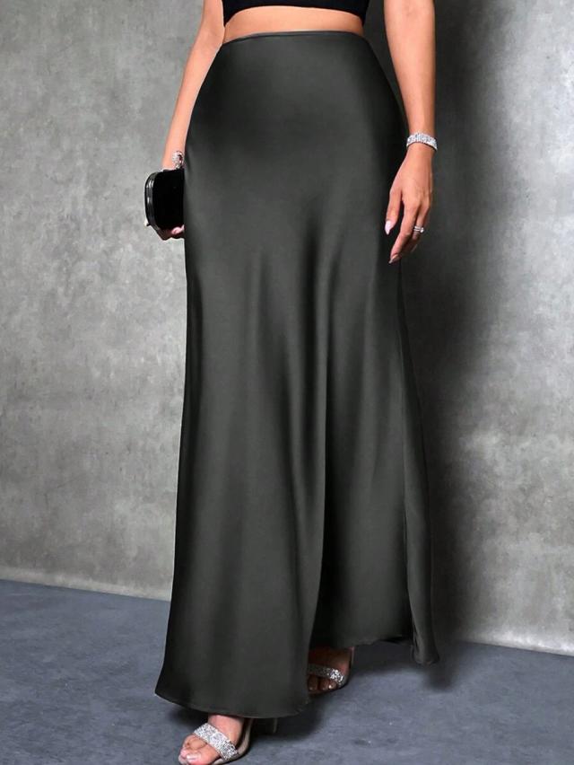 dark grey satin mermaid hem midi skirt