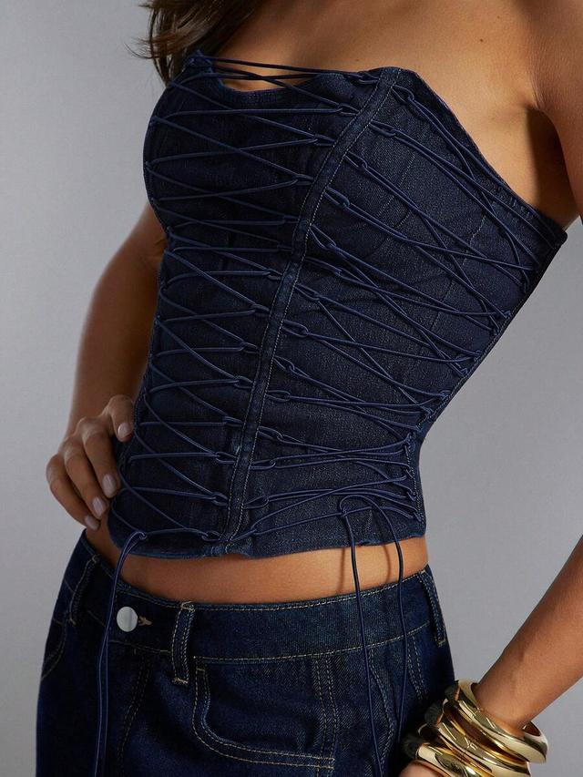 denim lace up sleeveless corset top