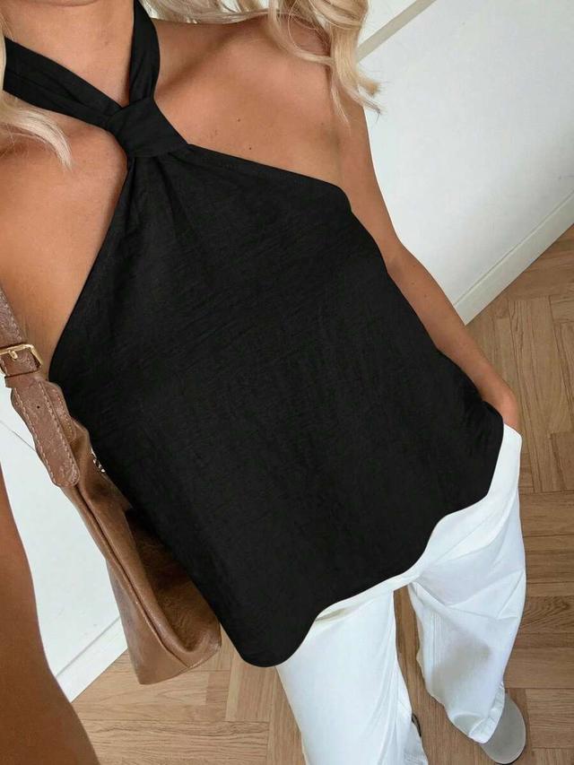 black woven halter neck summer top