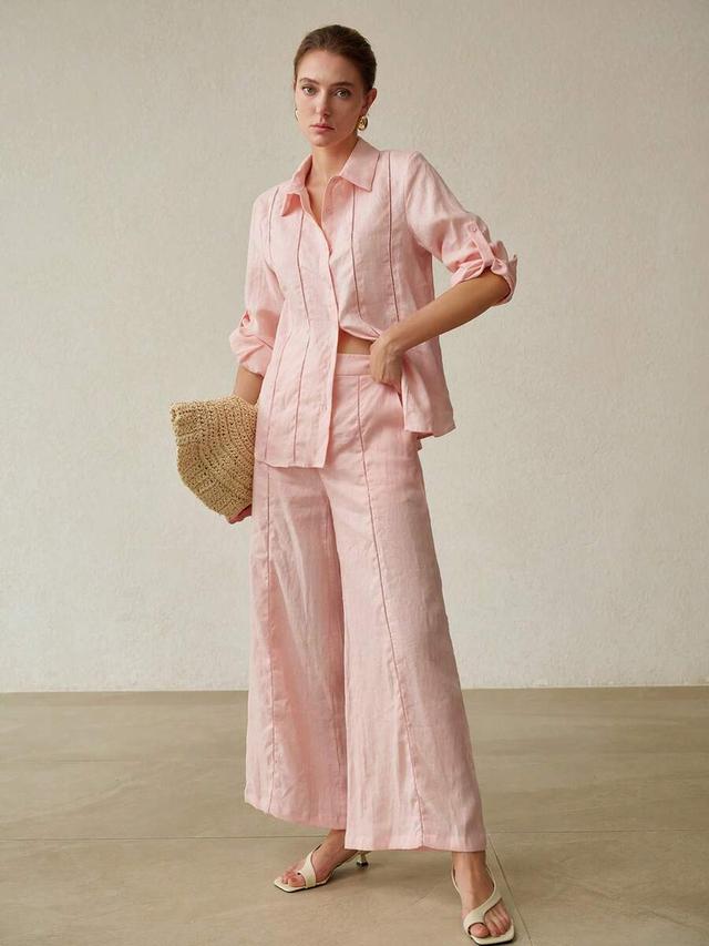 premium pink linen button-down shirt