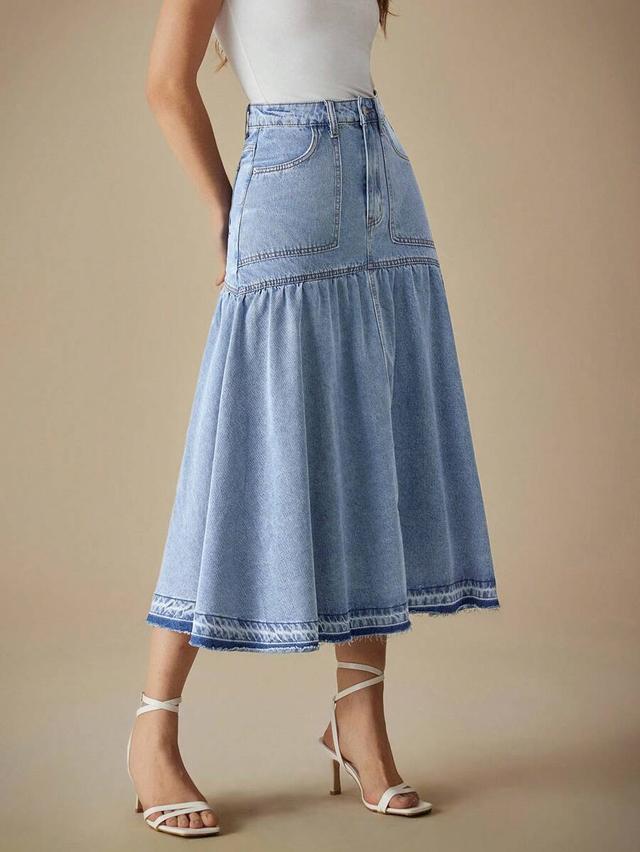 selenza women's light wash denim ruffle hem skirt