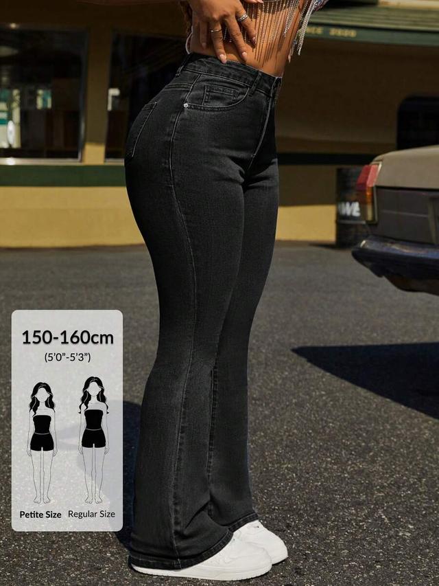 black denim high-waisted flare jeans
