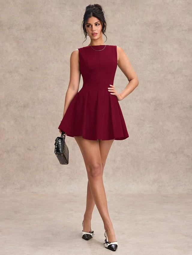 burgundy sleeveless a-line mini dress