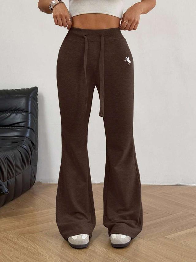 brown embroidered drawstring flare sweatpants