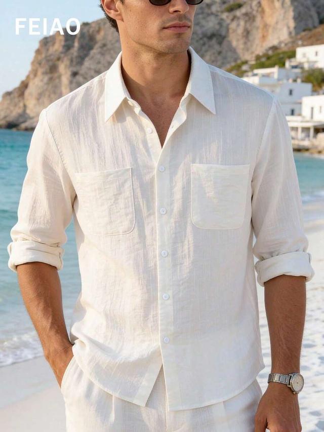 off white linen-blend button-down casual shirt