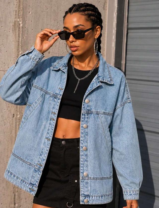 women's oversized washed denim button-up jacket
