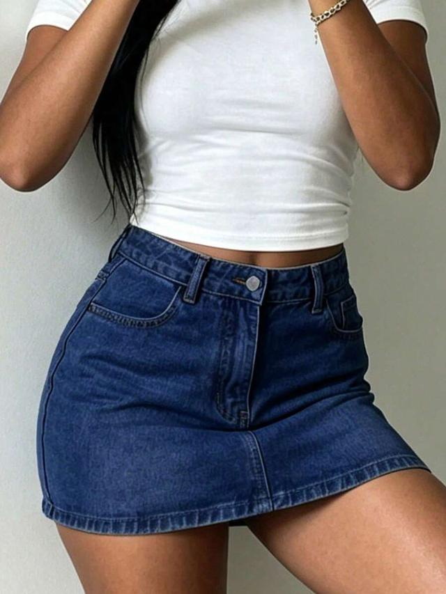 women's denim mini skirt with invisible zipper