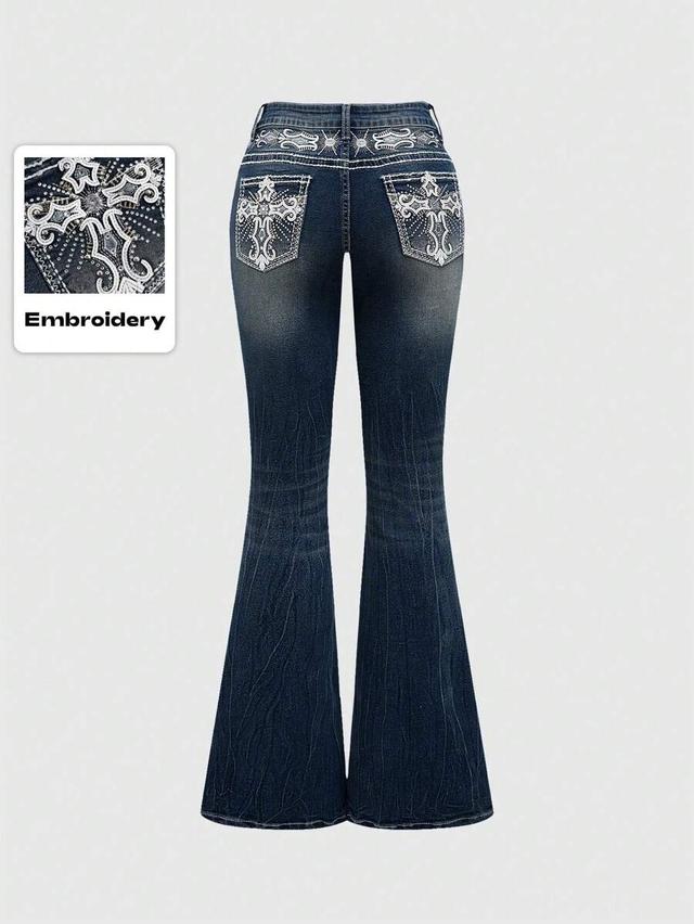 y2k retro cross embroidered low waist flare jeans