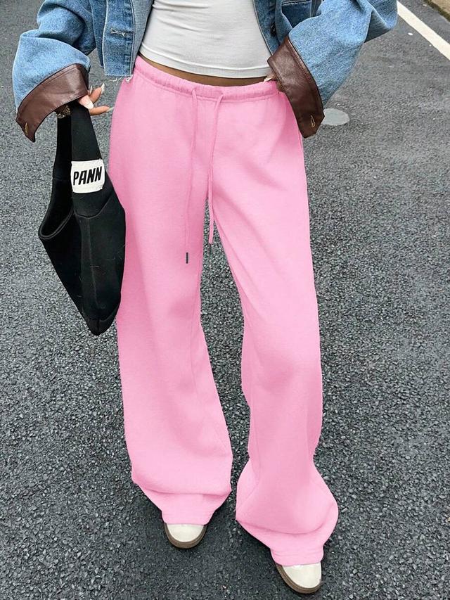 pink casual loose front tie sweatpants