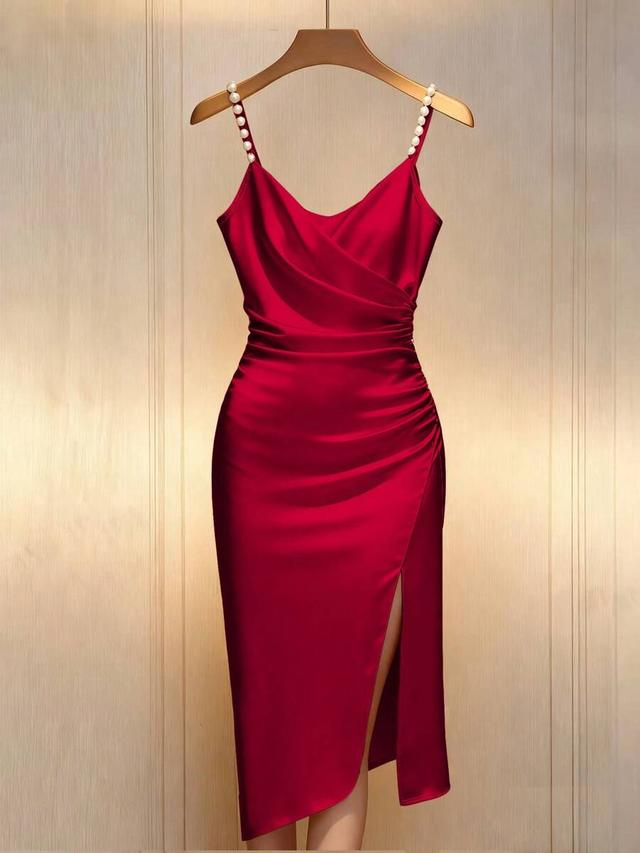 elegant champagne color cross collar waist cinching bodycon dress