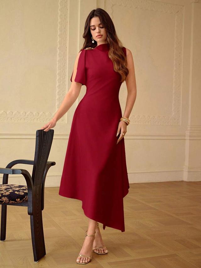 zeylah women's solid color asymmetric hem slip dress