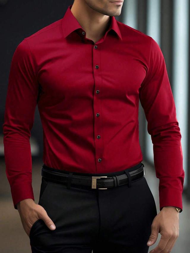 dark red long sleeve button formal shirt
