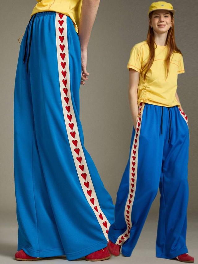 blue heart ribbon trim casual harem sweatpants