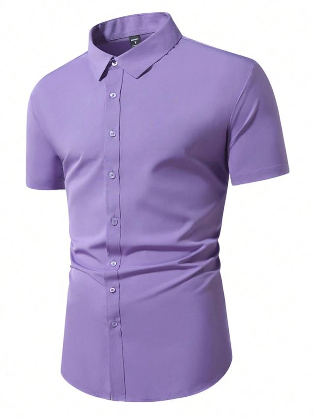 purple short sleeve button down casual formal shirt