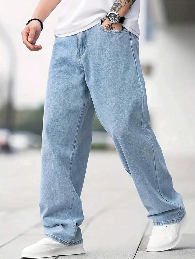 men's fashionable retro loose straight leg jeans