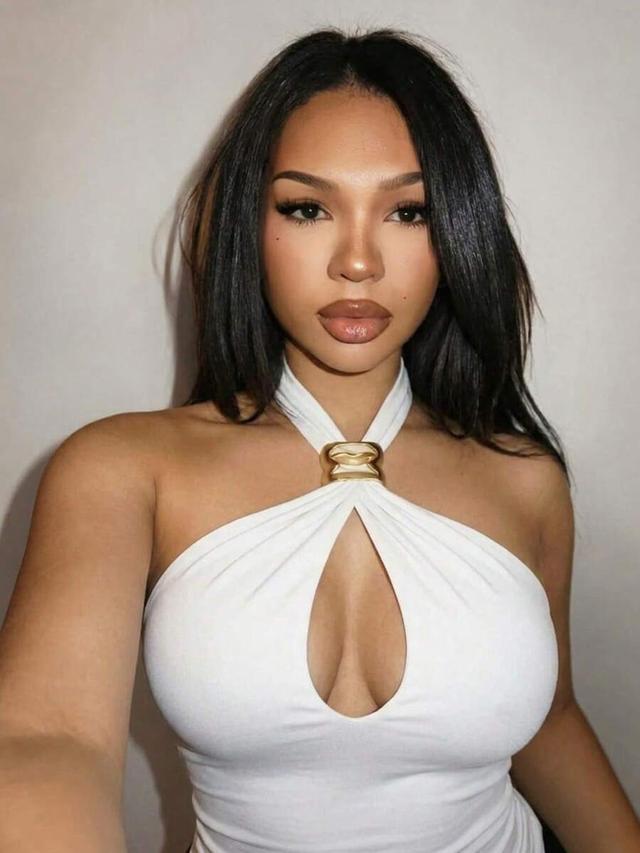 white halter neck tank with gold metal hardware