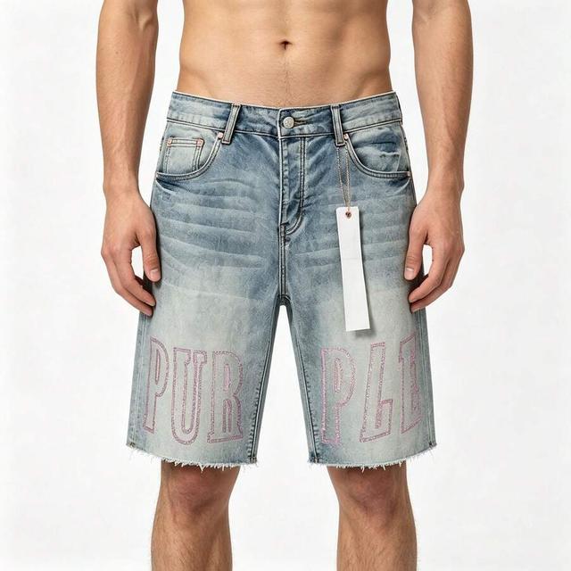light blue text men's splash paint raw hem denim jean shorts