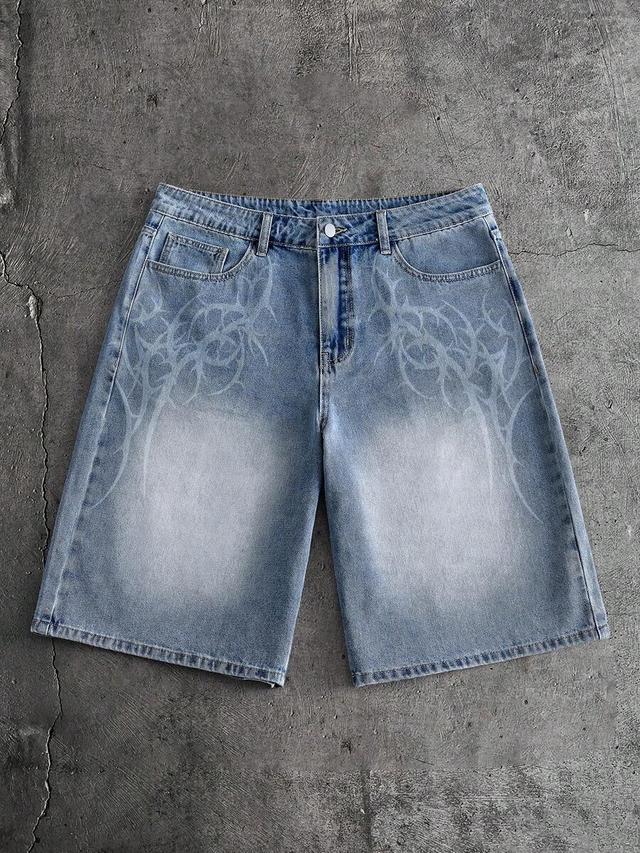 washed denim shorts with tribal embroidery