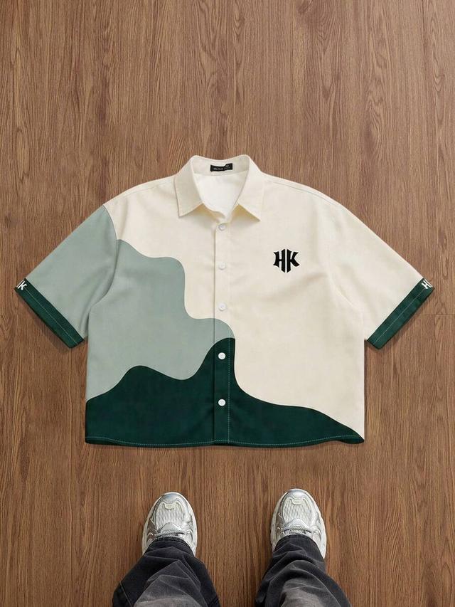 casual contrast color print loose box shirt