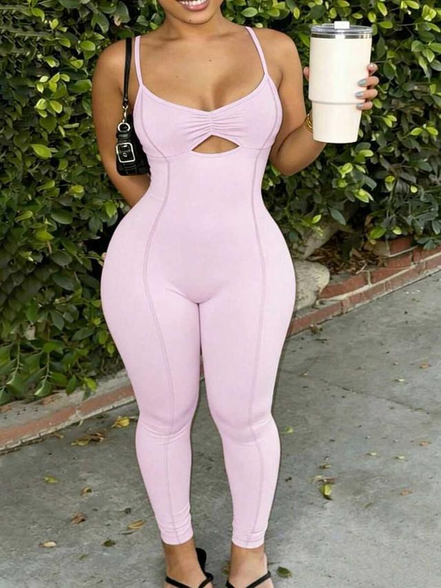 light pink sleeveless ruched cutout jumpsuit