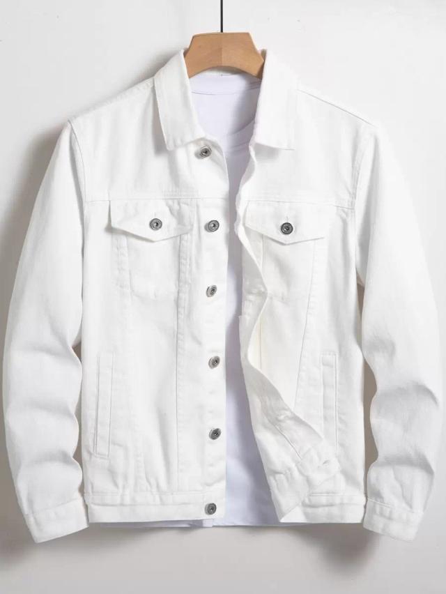 white cotton denim flap pocket jacket