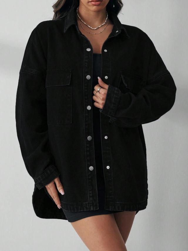 oversized black denim shirt jacket