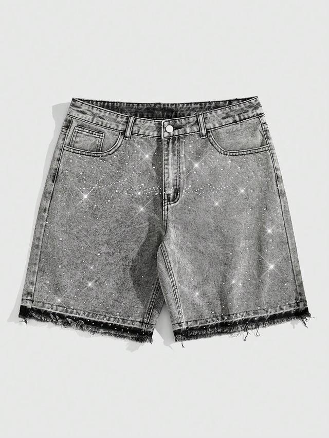 rhinestone embellished grey acid wash denim jorts