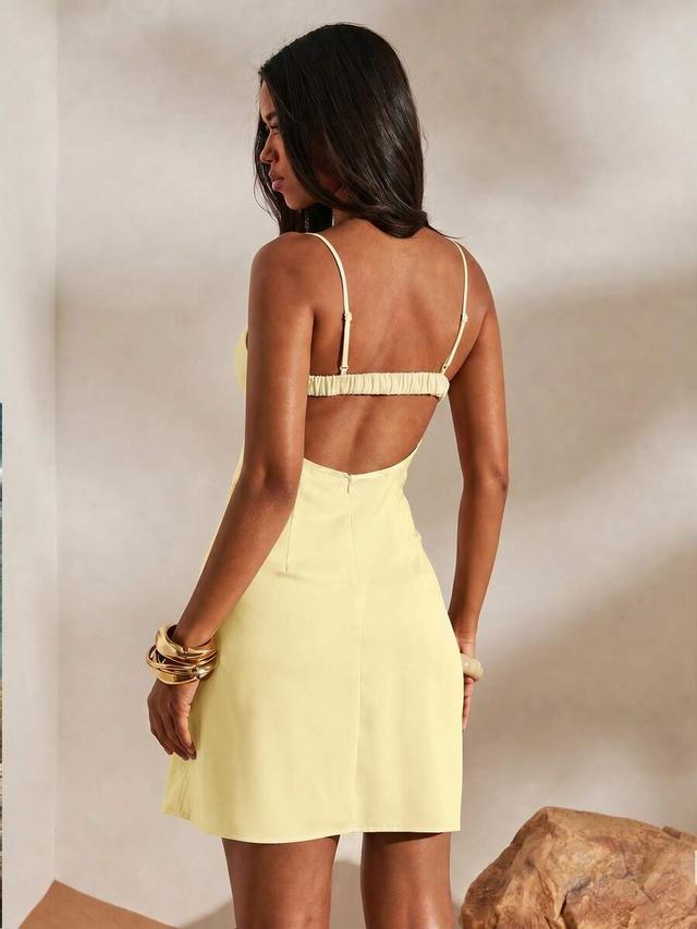 pale yellow woven spaghetti strap vacation dress