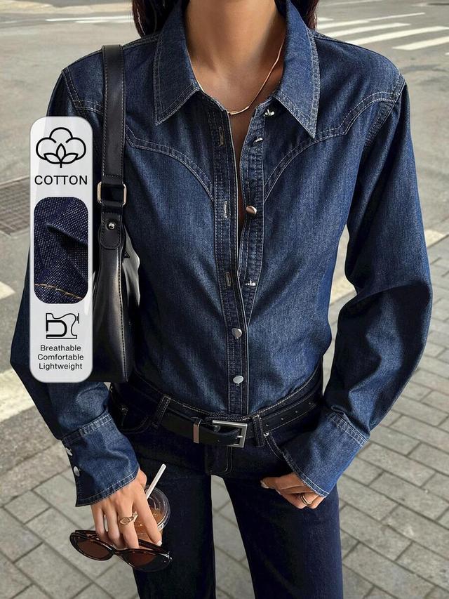 dark wash denim western style button down shirt