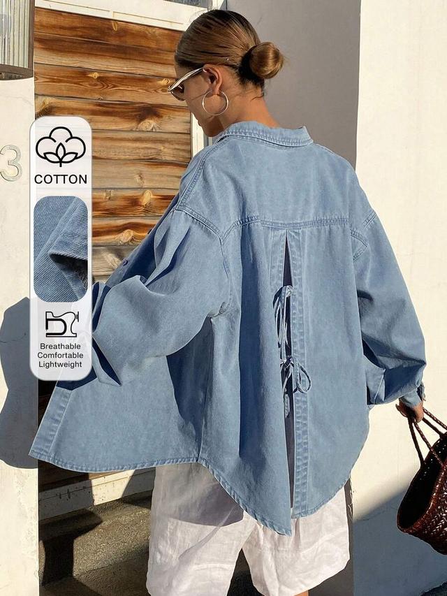 oversized light wash denim shirt with back tie