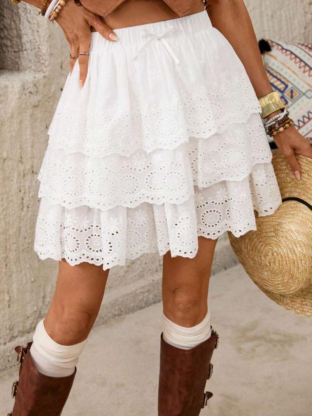 white boho tiered eyelet mini skirt