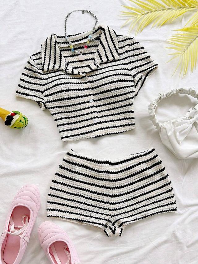 striped knit cropped top and shorts set