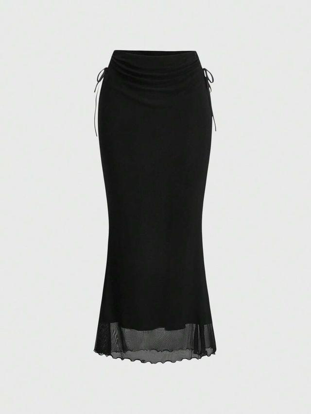 solid color drawstring side slit mermaid skirt