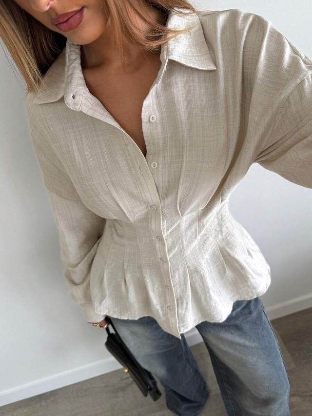 apricot casual business loose waist pleated collar shirt