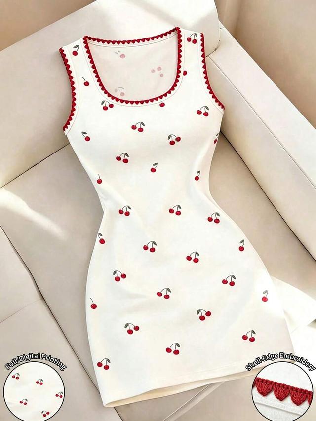 franclia cherry print fitted sleeveless scoop neck dress
