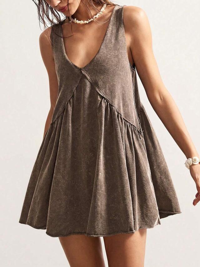 brown mineral wash cotton jersey babydoll dress